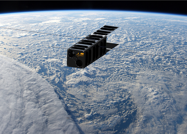 Vue du nanosatellite PicSat dans l'espace. Développé par Observatoire de Paris PSL © Observatoire de Paris-PSL / LESIA