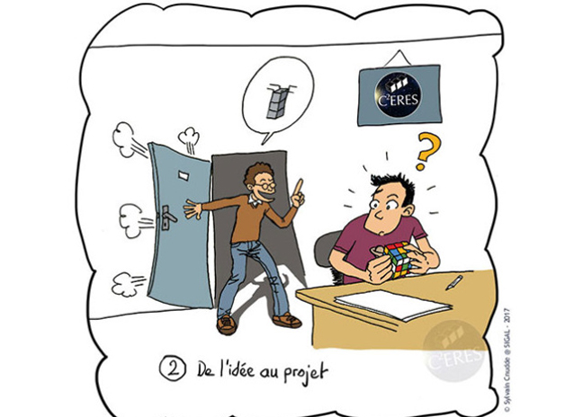 Dessin humoristique sur les activités du C2ERES, le pole spatial de l'Université PSL