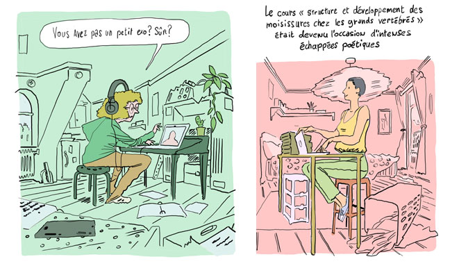 Illustration de la vie étudiante confinée au printemps 2020 par Marius Buet, des Beaux-Arts de Paris