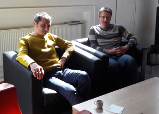 Patrick Bernard (ENS) et Marc Hoffmann (Paris-Dauphine) dans l'espace Henri Cartan de l'ENS